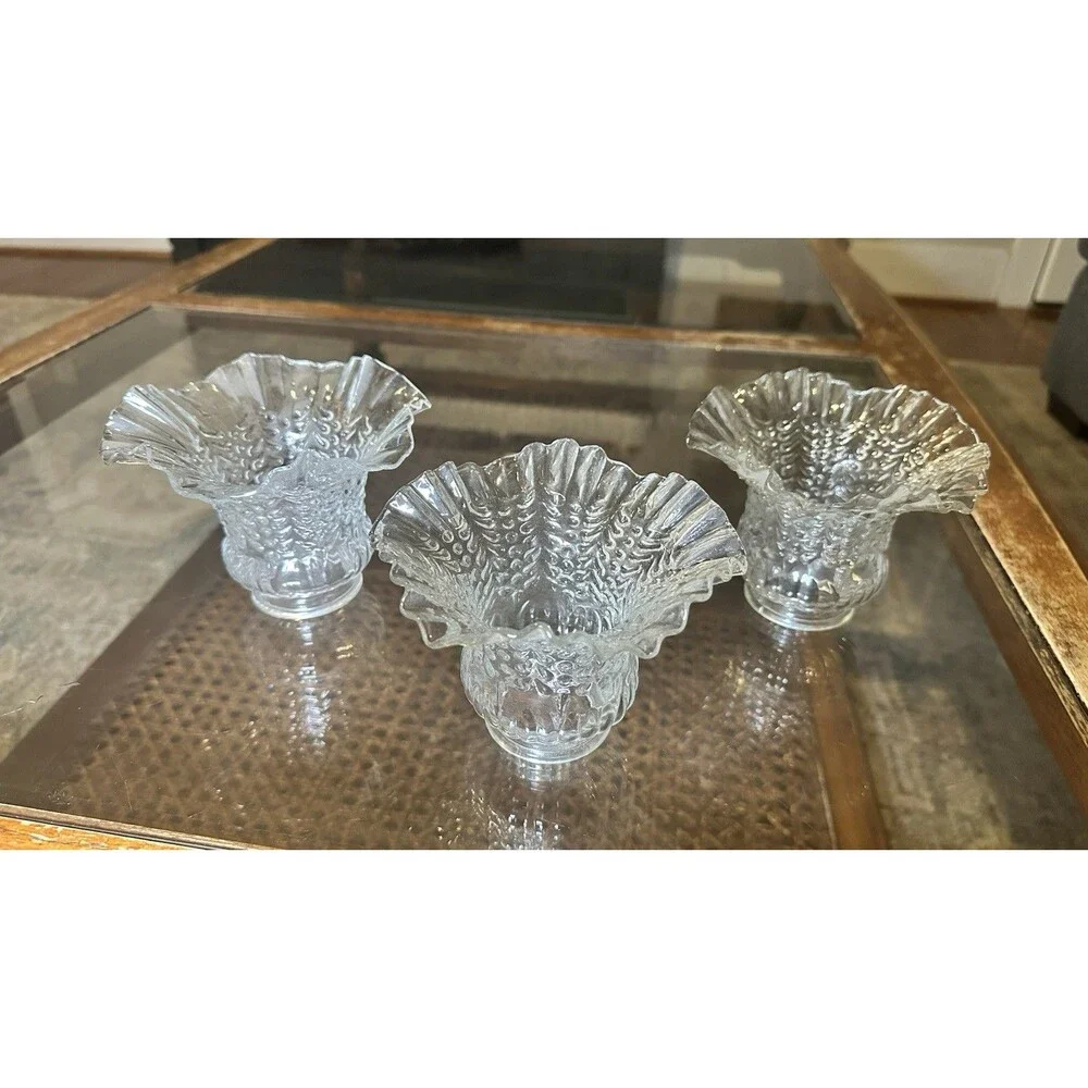 Vintage Ruffled Clear Glass Gasolier Light Lamp Shade Rare Set 3 Cottagecore